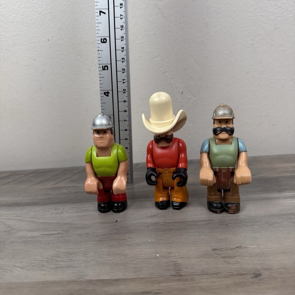 Vtg Fisher Price Lot Of 3 Husky Helpers Play Action Figures Cowboy Construction - Picture 2 of 8